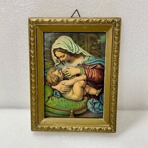 Vintage framed print depicting the "Madonna Lactans" or "Nursing Mother"